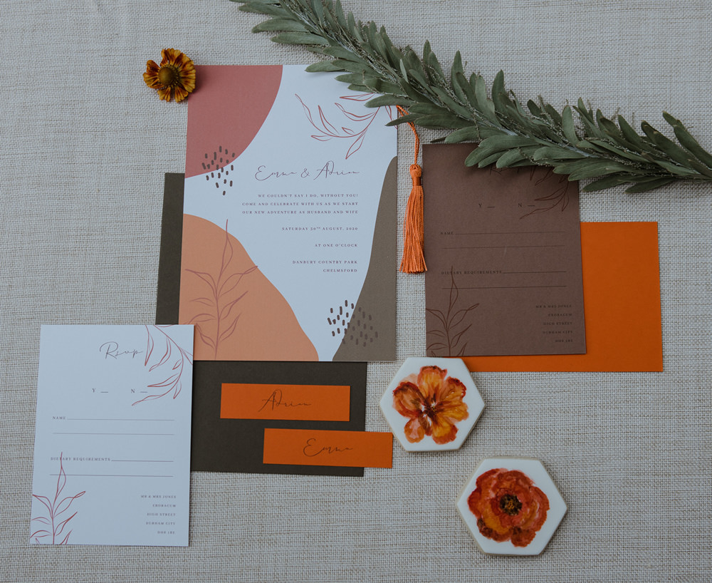 Stationery Invite Invitation Red Orange Brown Park Wedding Eloise & Mitch