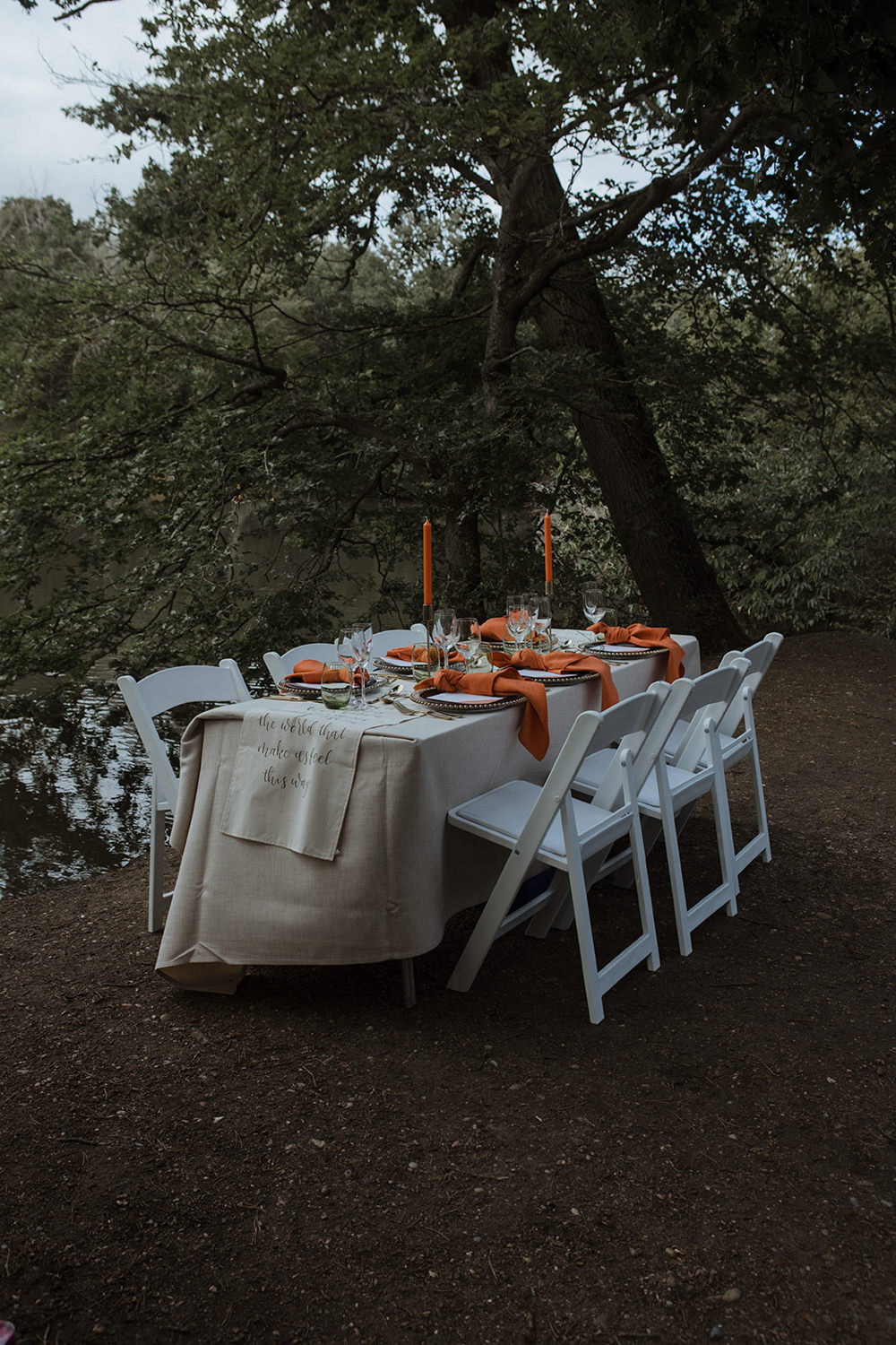 Table Tablescape Decor Candles Orange Napkins Flowers Park Wedding Eloise & Mitch