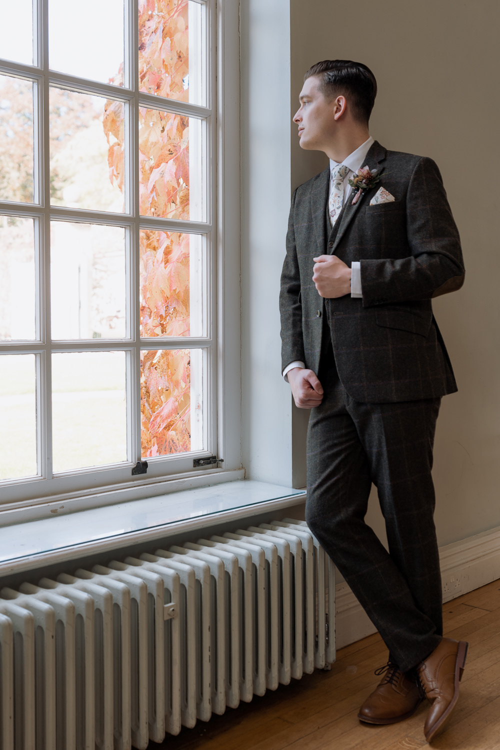 Groom Suit Check Pink Tie Purple Winter Wedding Steph Kiely Photography