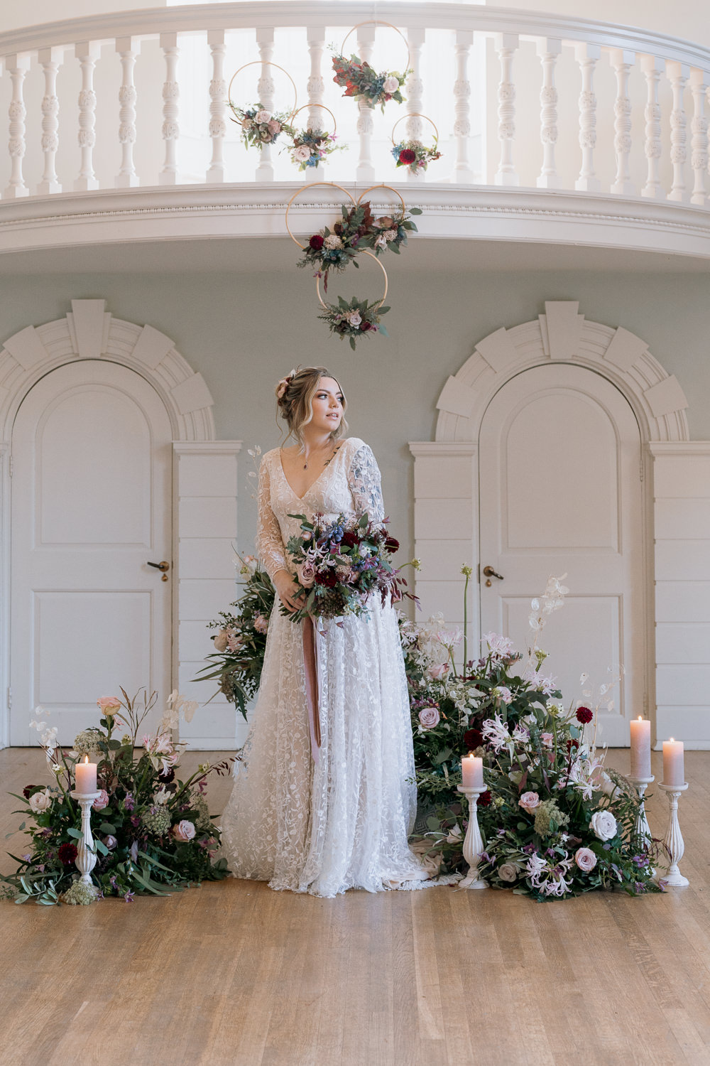 Dress Gown Bride Bridal Lace Long Sleeve Purple Winter Wedding Steph Kiely Photography