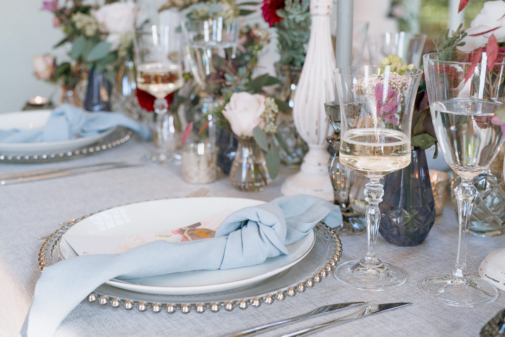 Place Setting Decor Napkin Knot Purple Winter Wedding Steph Kiely Photography