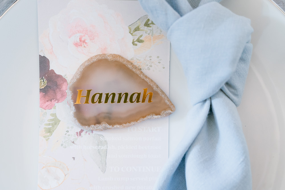 Place Setting Decor Napkin Knot Purple Winter Wedding Steph Kiely Photography