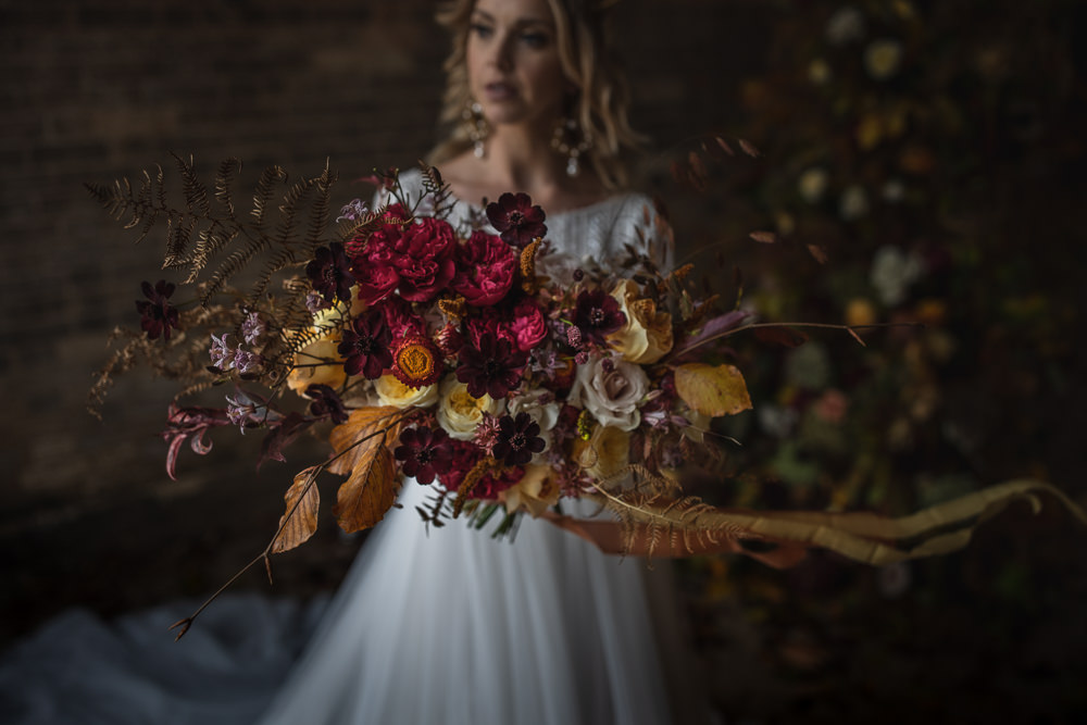Bouquet Flowers Bride Bridal Red Yellow Autumn Somerley House Wedding Andrea Verenini