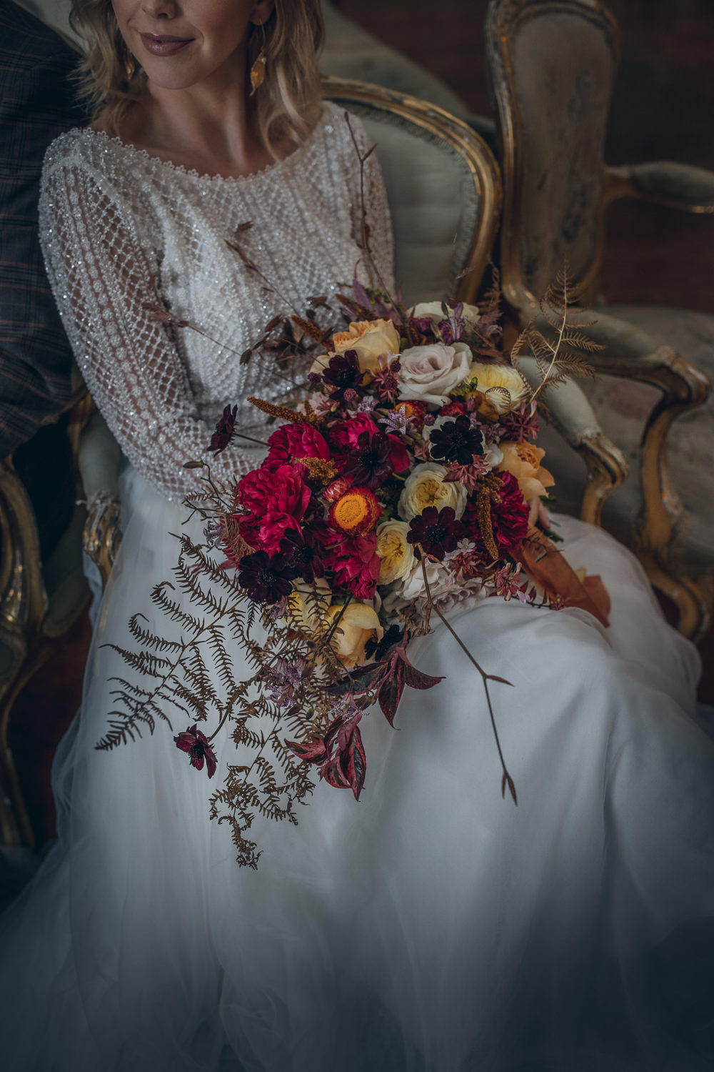 Bouquet Flowers Bride Bridal Red Yellow Autumn Somerley House Wedding Andrea Verenini