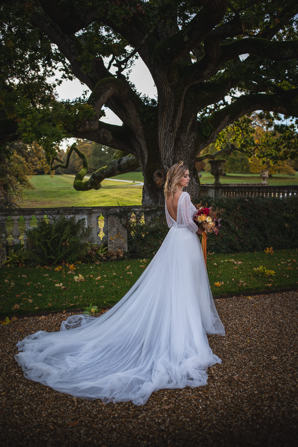 Dress Gown Bride Bridal Long Sleeve Train Somerley House Wedding Andrea Verenini
