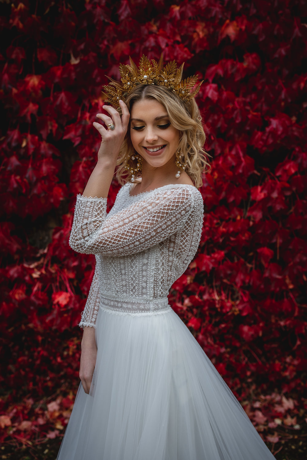 Dress Gown Bride Bridal Long Sleeve Somerley House Wedding Andrea Verenini