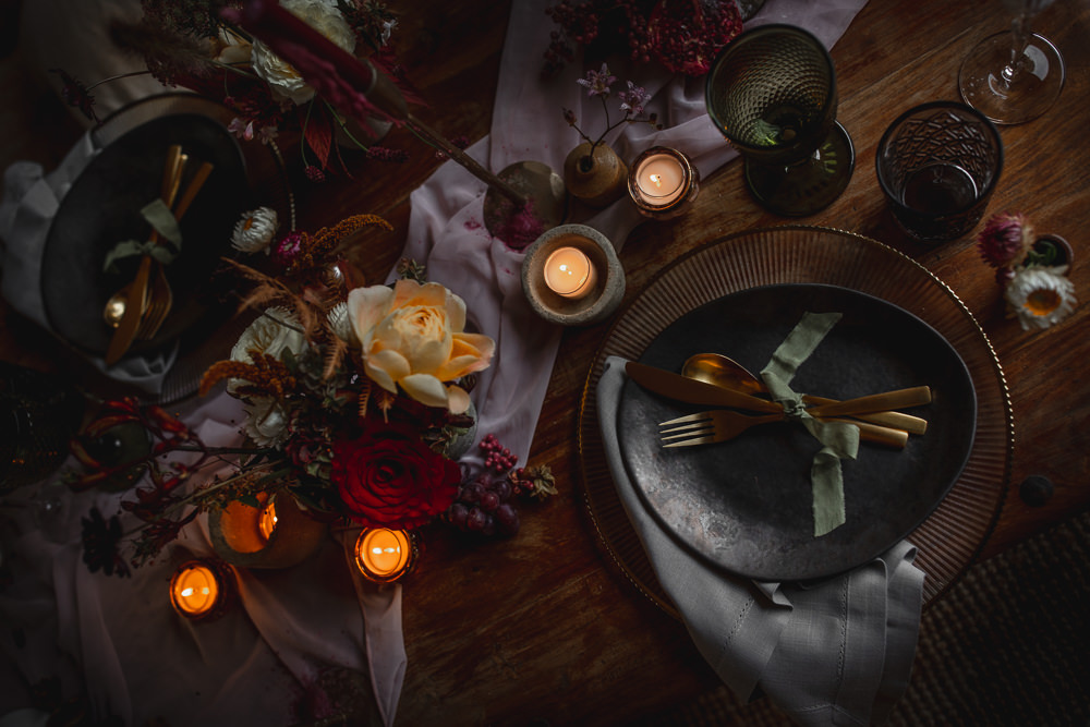 Table Decor Flowers Candles Tablescape Red Yellow Somerley House Wedding Andrea Verenini