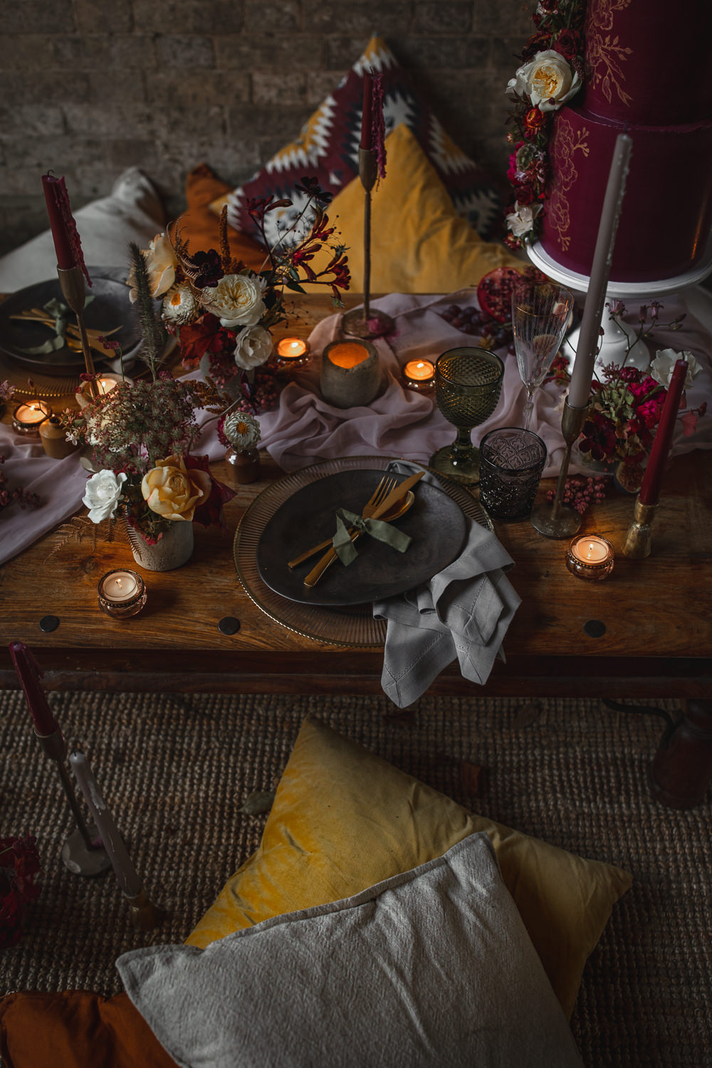 Table Decor Flowers Candles Tablescape Red Yellow Somerley House Wedding Andrea Verenini