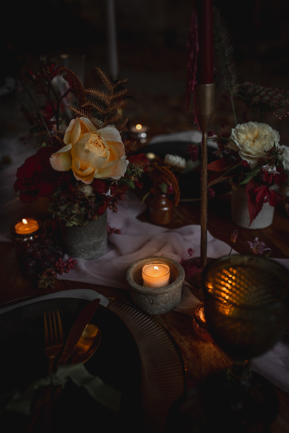Table Decor Flowers Candles Tablescape Red Yellow Somerley House Wedding Andrea Verenini