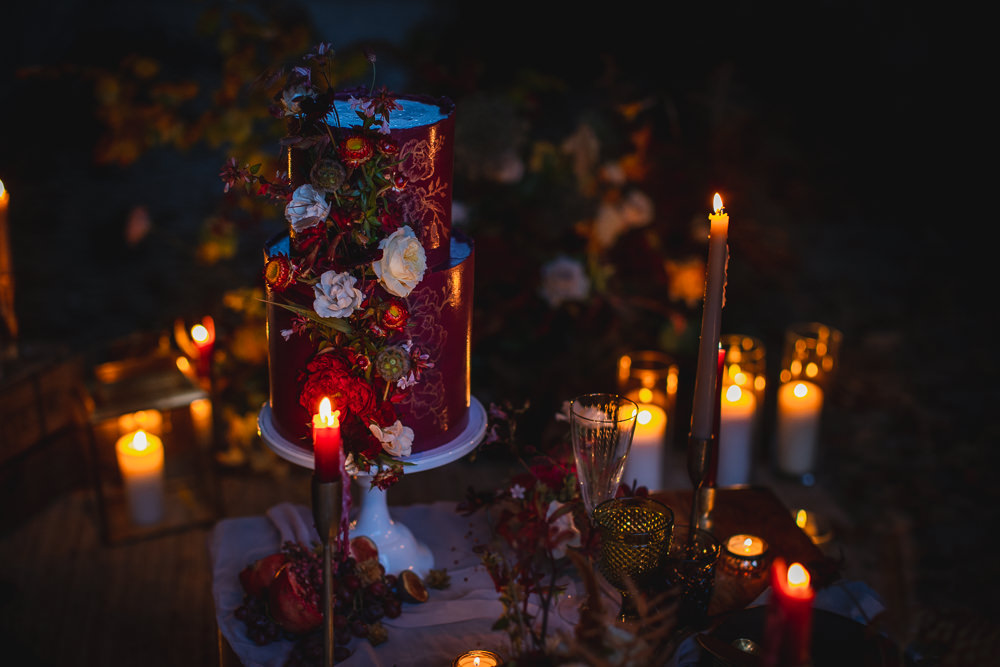 Red Cake Flowers Decor Table Somerley House Wedding Andrea Verenini