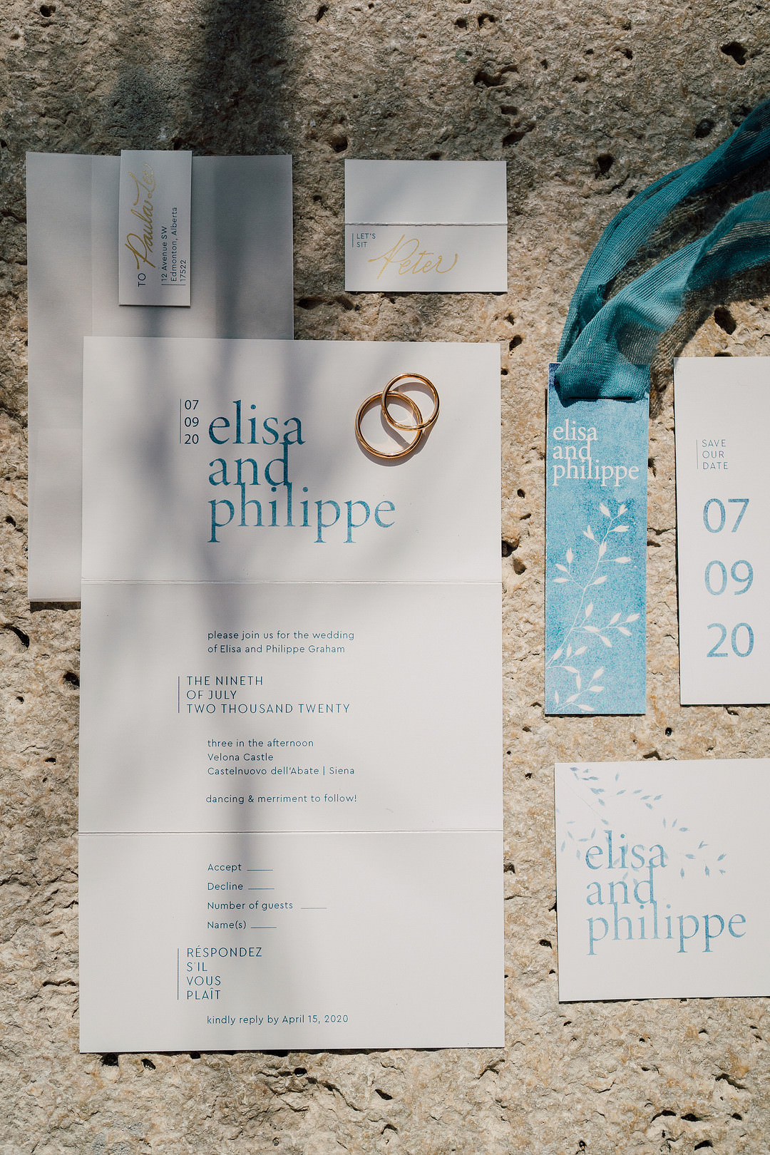 Stationery Invite Invitation Blue Tuscany Elopement Serena Genovese