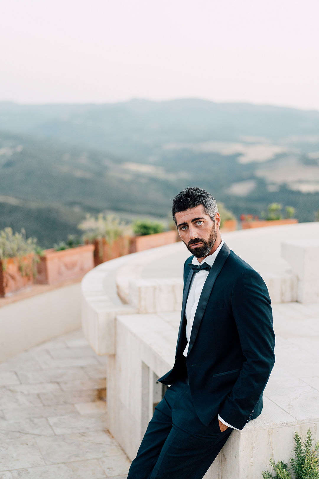 Groom Suit Tuxedo Bow Tie Tuscany Elopement Serena Genovese