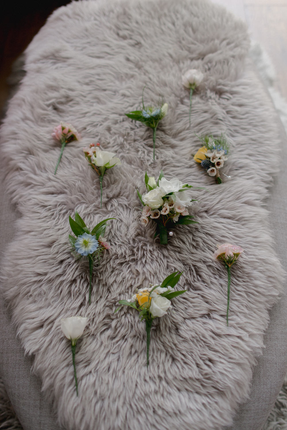 Whimsical Summer Wedding Lyra and Moth Buttonhole Flowers