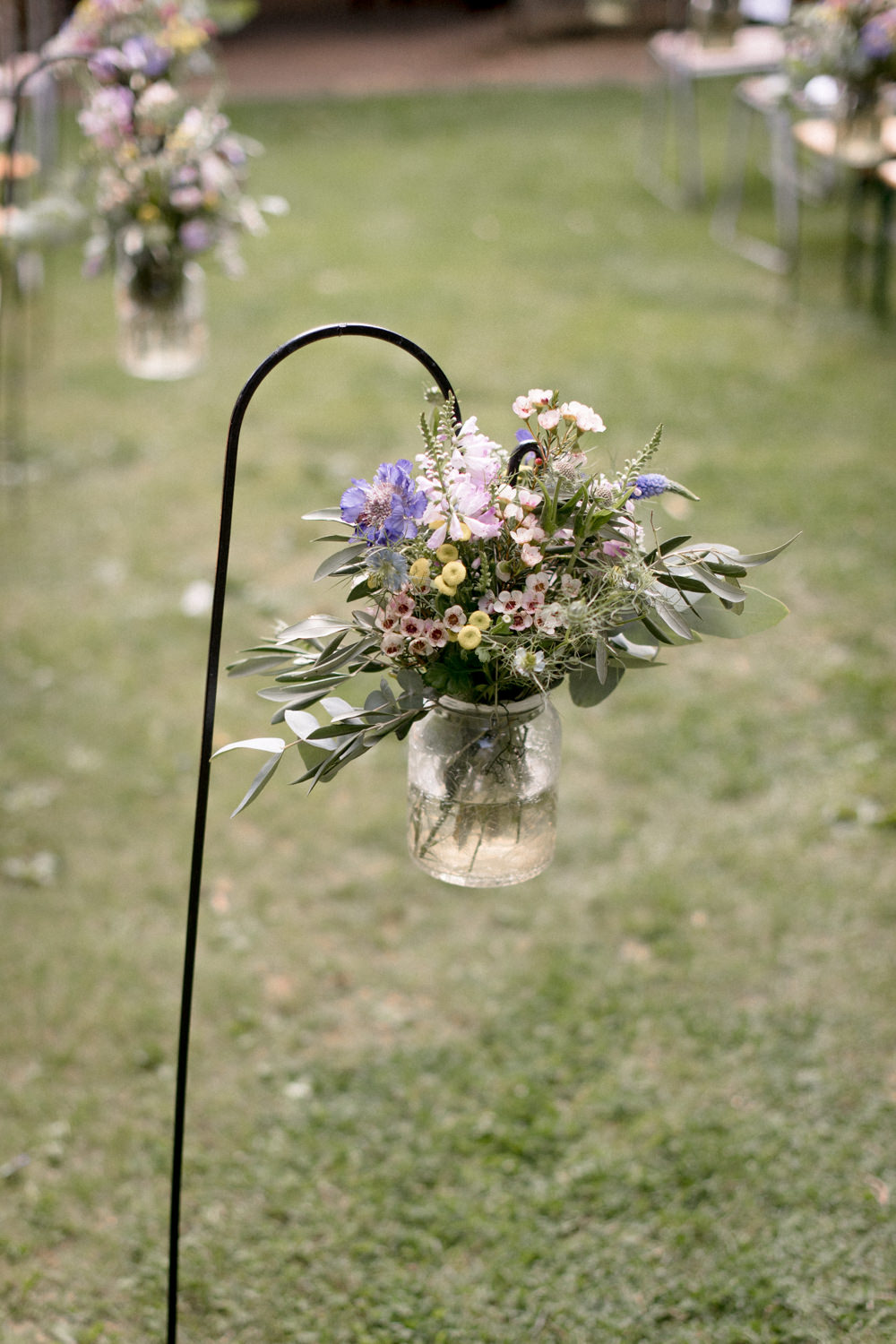 Pew End Aisle Flowers Hook Crook Whimsical Summer Wedding Lyra and Moth