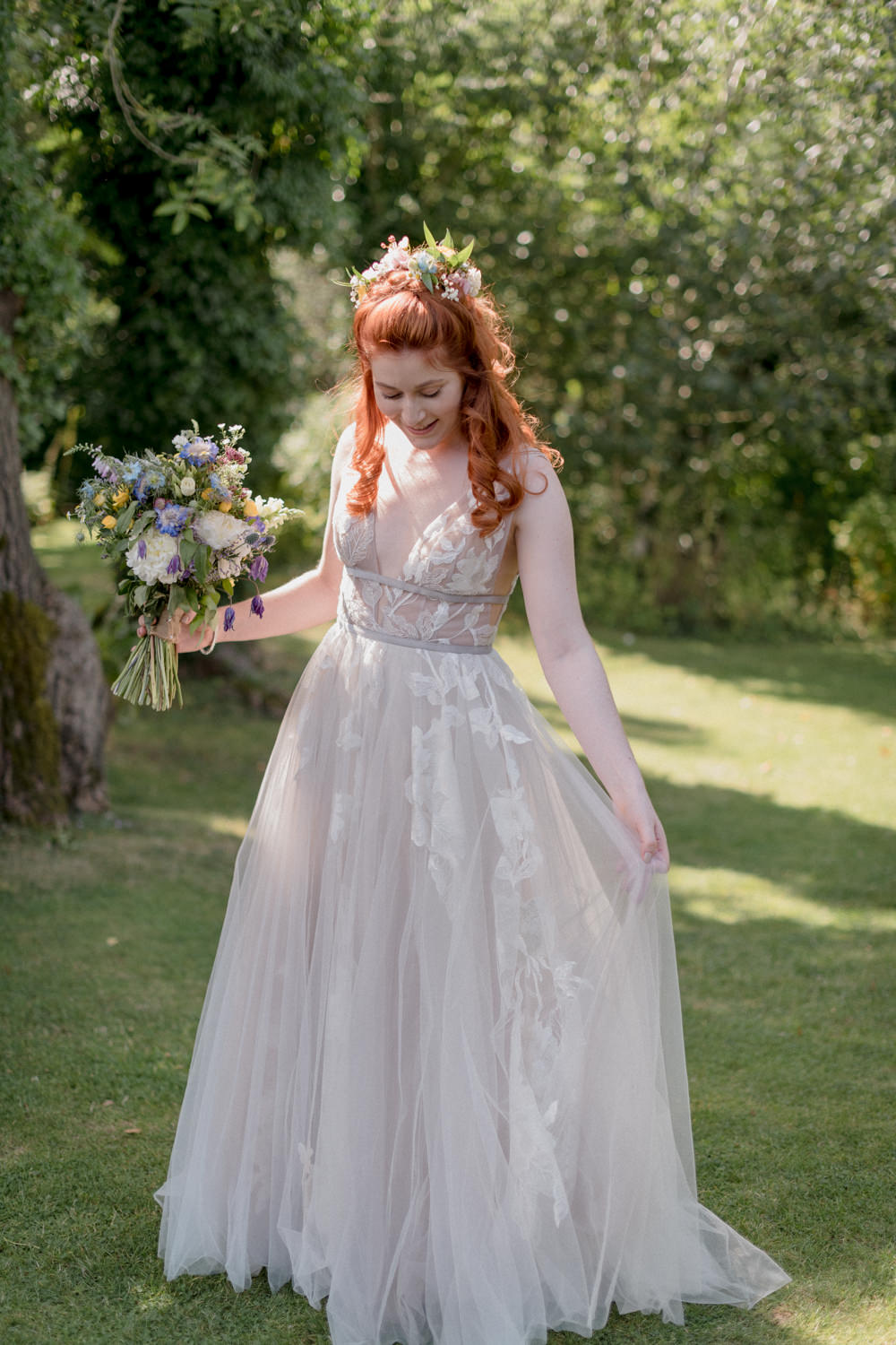 Dress Gown Bride Bridal Tulle Lace Whimsical Summer Wedding Lyra and Moth