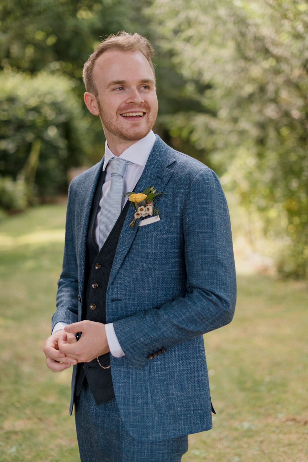 Blue Suit Groom Waistcoat Tie Whimsical Summer Wedding Lyra and Moth