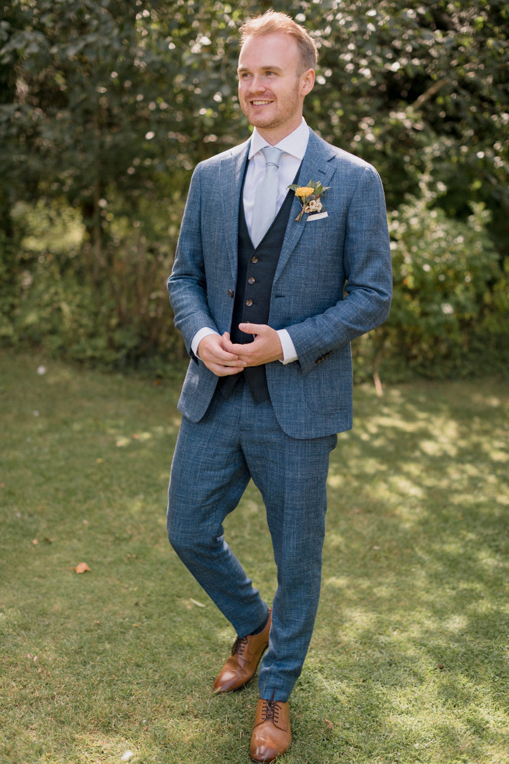 Blue Suit Groom Waistcoat Tie Whimsical Summer Wedding Lyra and Moth