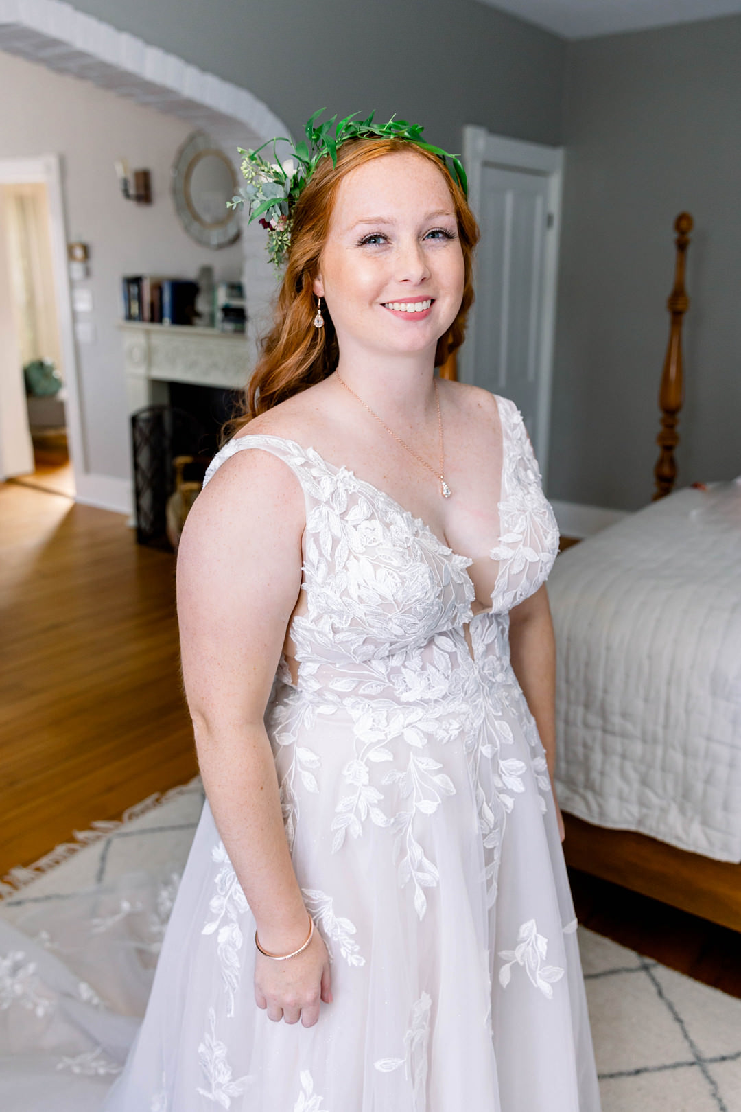 Dress Gown Bride Bridal Lace Train Low Back Wisconsin Micro Wedding Nicole Miro Photography
