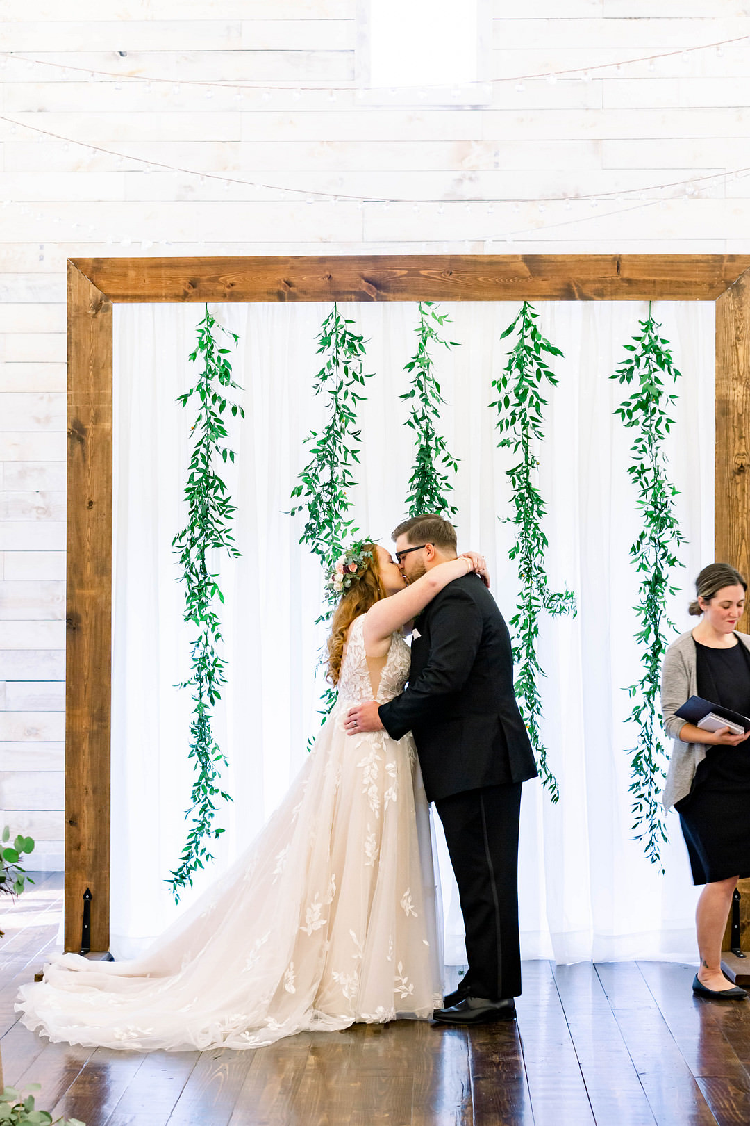 Ceremony Backdrop Frame Greenery Wisconsin Micro Wedding Nicole Miro Photography