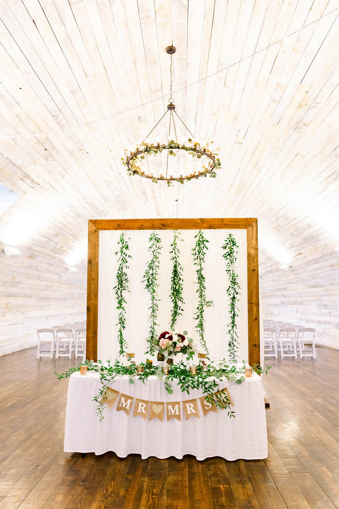 Sweetheart Table Decor Bunting Greenery Wisconsin Micro Wedding Nicole Miro Photography