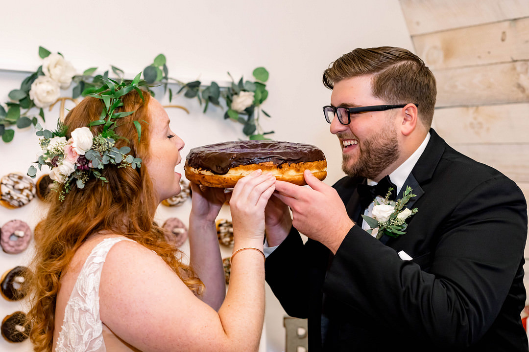 Giant Donut Cake Wisconsin Micro Wedding Nicole Miro Photography