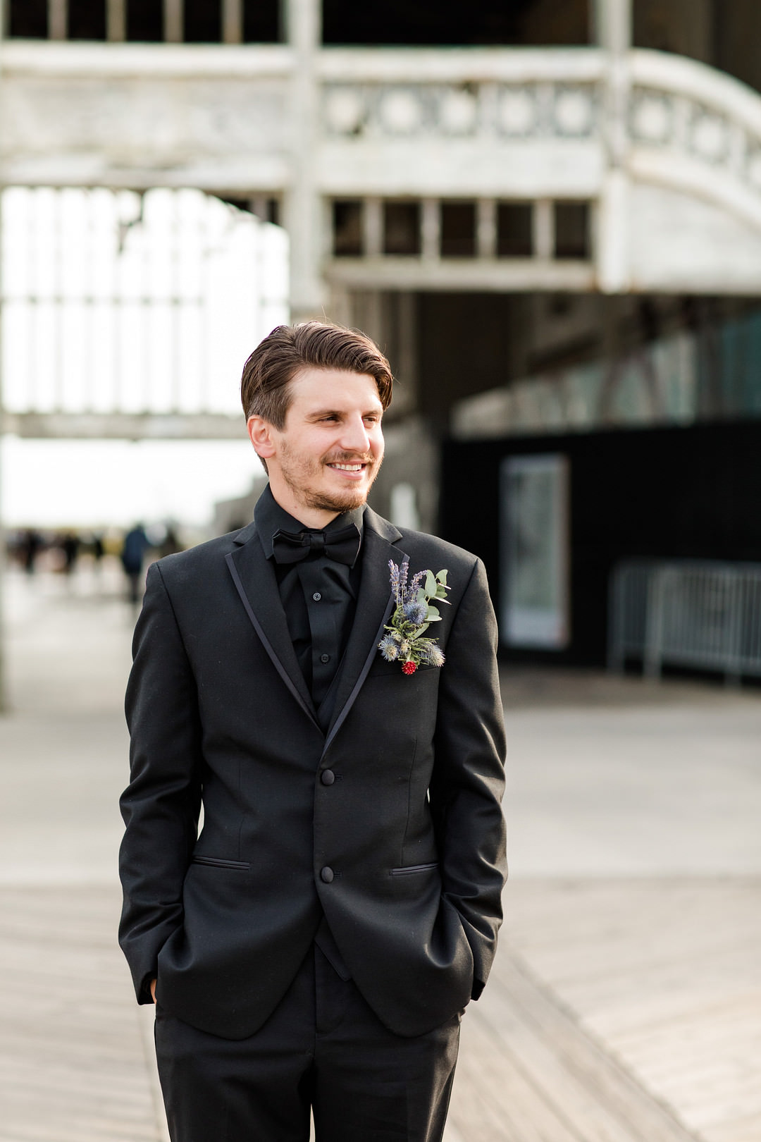 Groom Black Suit Bow Tie Buttonhole Flowers Witchy Wedding Limelight Entertainment
