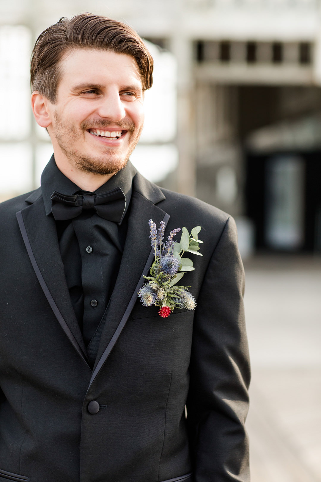 Groom Black Suit Bow Tie Buttonhole Flowers Witchy Wedding Limelight Entertainment