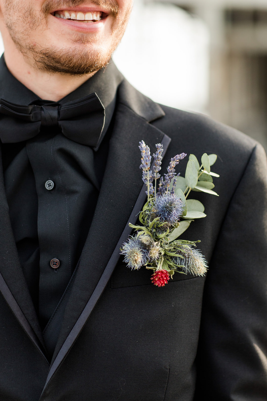 Groom Black Suit Bow Tie Buttonhole Flowers Witchy Wedding Limelight Entertainment