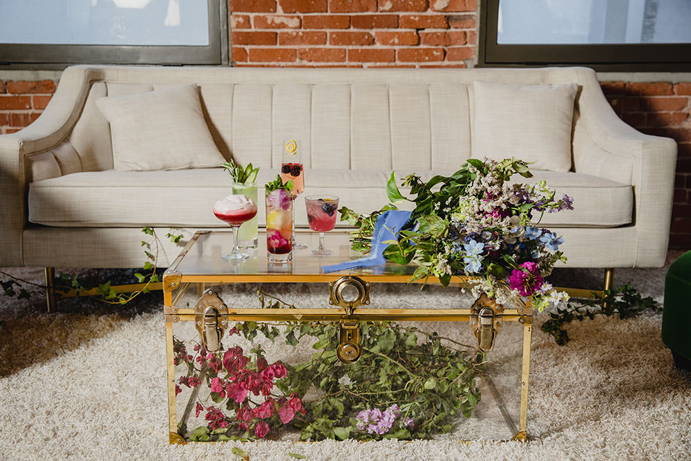 Clear Table Flowers Drinks Art Wedding Ideas Maribel Farina Photography