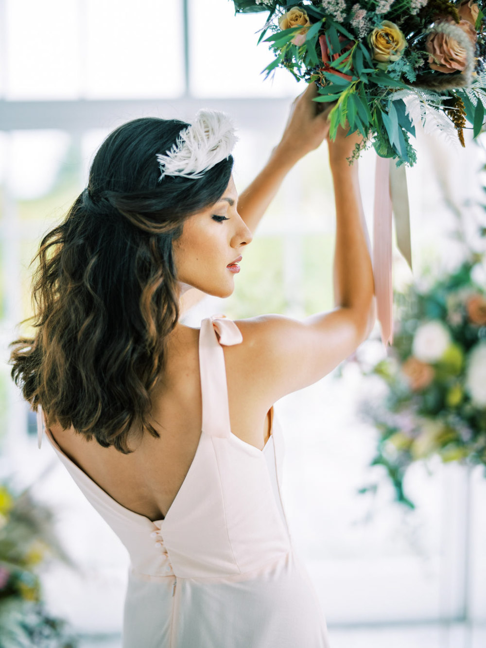 Bride Bridal Hair Style Half Up Half Down Blue Wedding Dress Into The Light