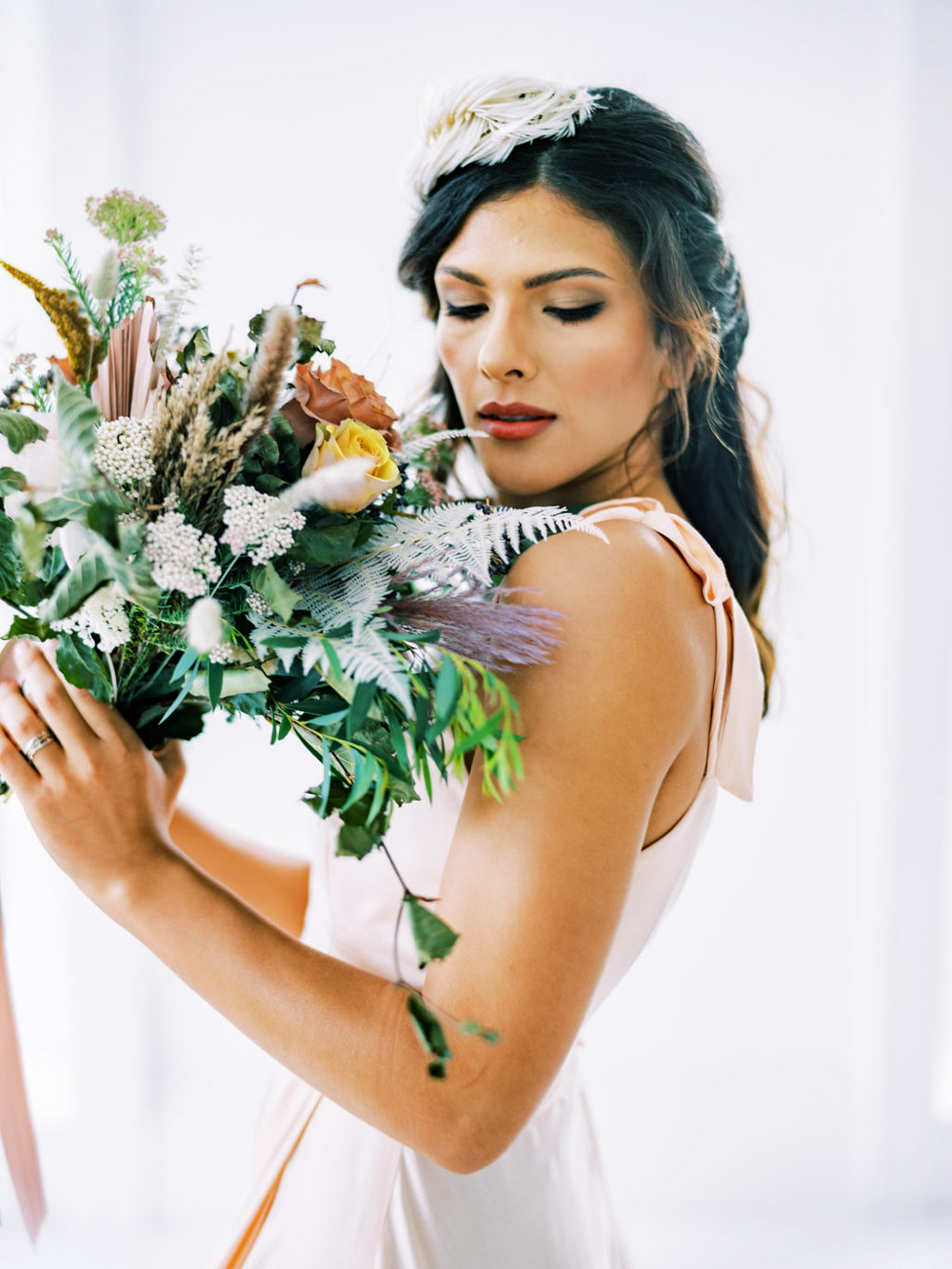 Bouquet Flowers Bride Bridal Greenery Wild Blue Wedding Dress Into The Light