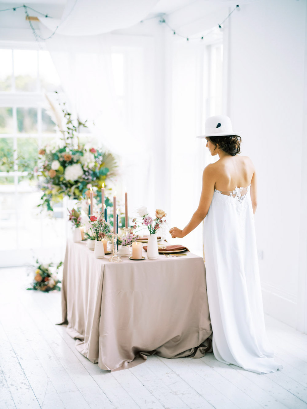 Table Tablescape Decor Candles Flowers Pink Blue Wedding Dress Into The Light
