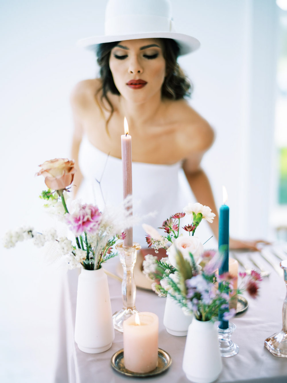 Table Tablescape Decor Candles Flowers Pink Blue Wedding Dress Into The Light