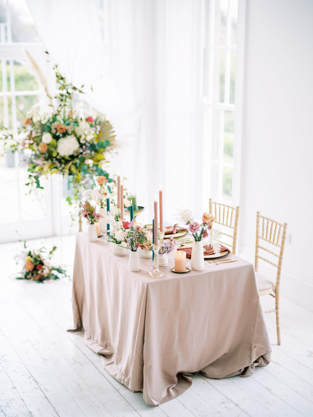 Table Tablescape Decor Candles Flowers Pink Blue Wedding Dress Into The Light