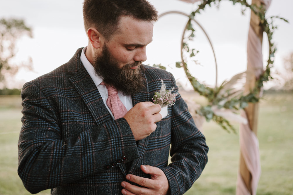 Groom Buttonhole Botanical Tipi Wedding Georgi Mabee