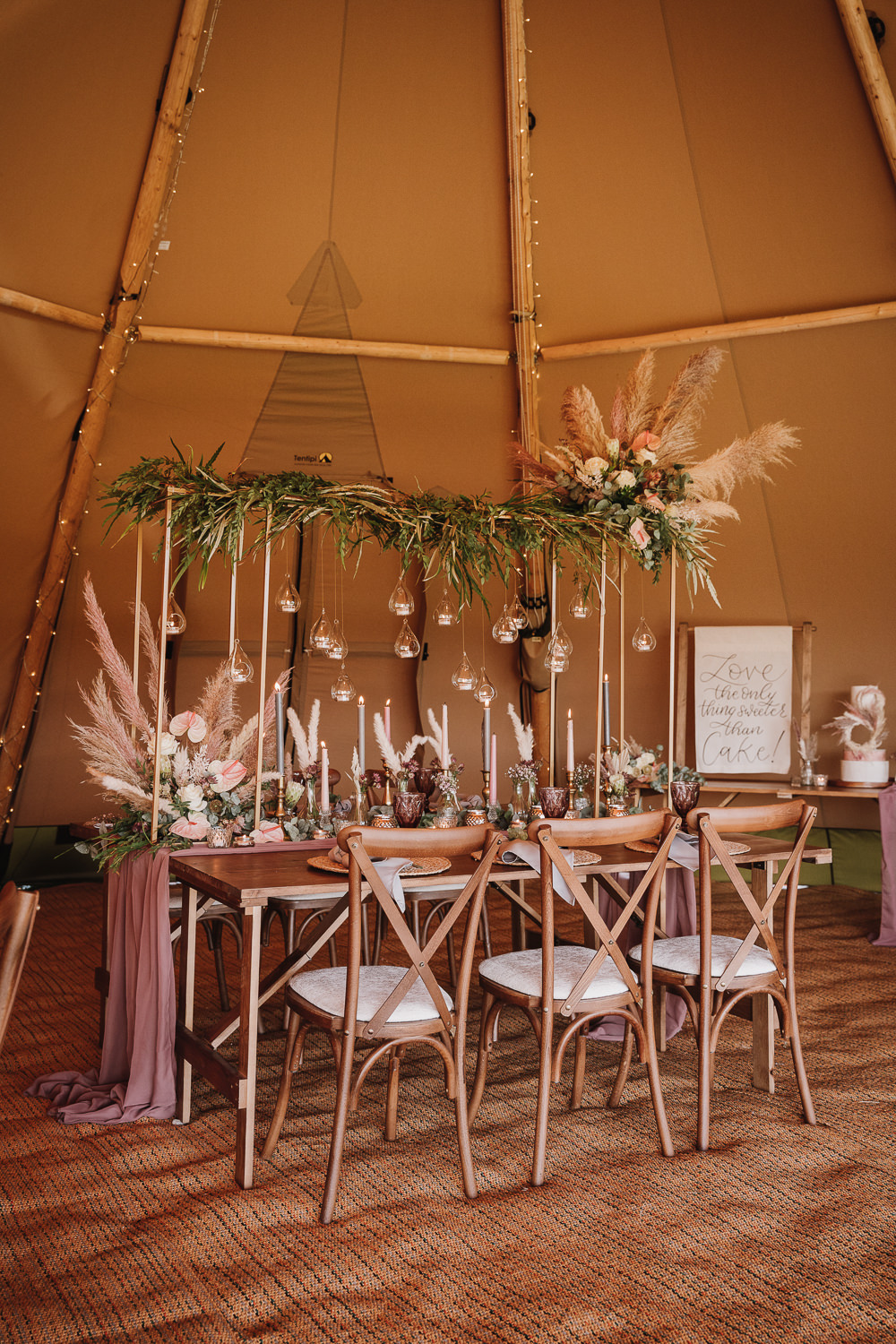 Long Table Decor High Candles Greenery Flowers Tall Frame Botanical Tipi Wedding Georgi Mabee