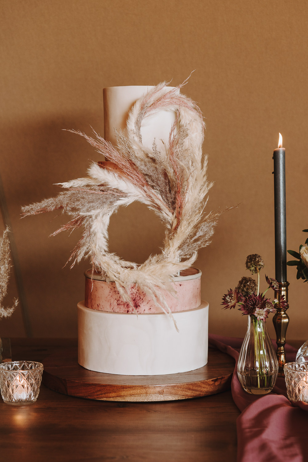 Pink White Cake Hoop Pampas Grass Botanical Tipi Wedding Georgi Mabee