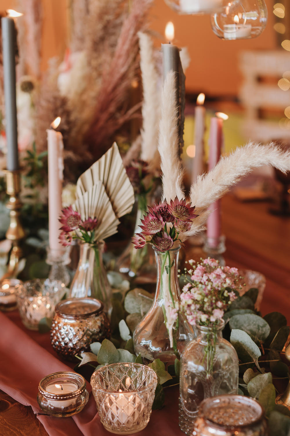 Flowers Bottles Candles Decor Table Centrepiece Botanical Tipi Wedding Georgi Mabee