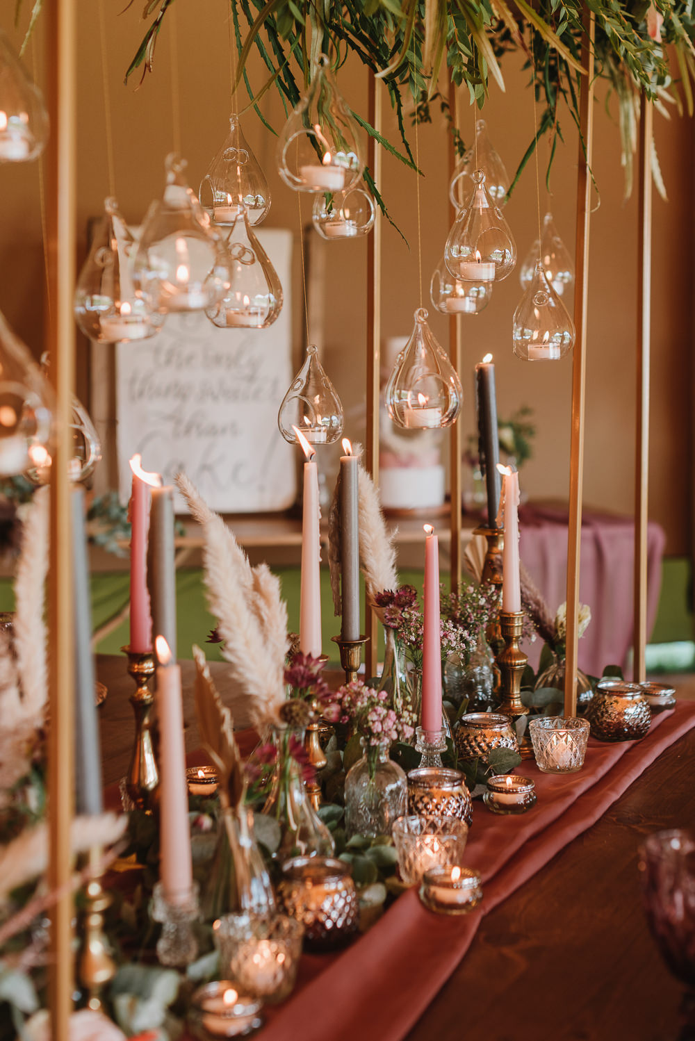 Long Table Decor High Candles Greenery Flowers Tall Frame Botanical Tipi Wedding Georgi Mabee