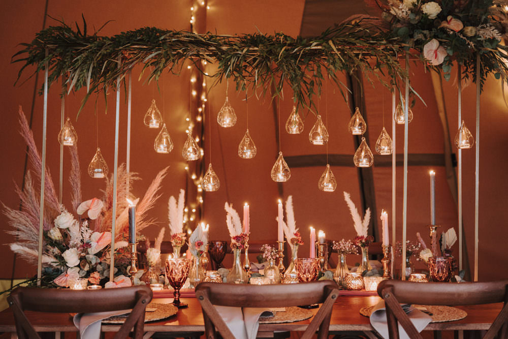 Long Table Decor High Candles Greenery Flowers Tall Frame Botanical Tipi Wedding Georgi Mabee