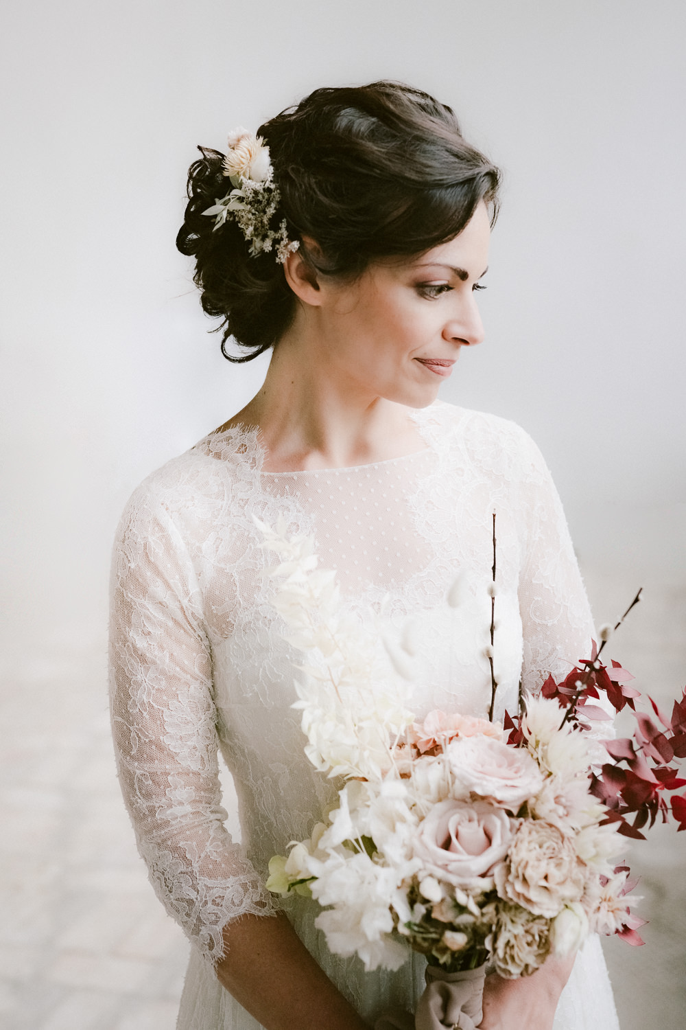 Dress Gown Bride Bridal Lace Long Sleeve Cantina Sant Amico Wedding Flavia Eleonora Tullio