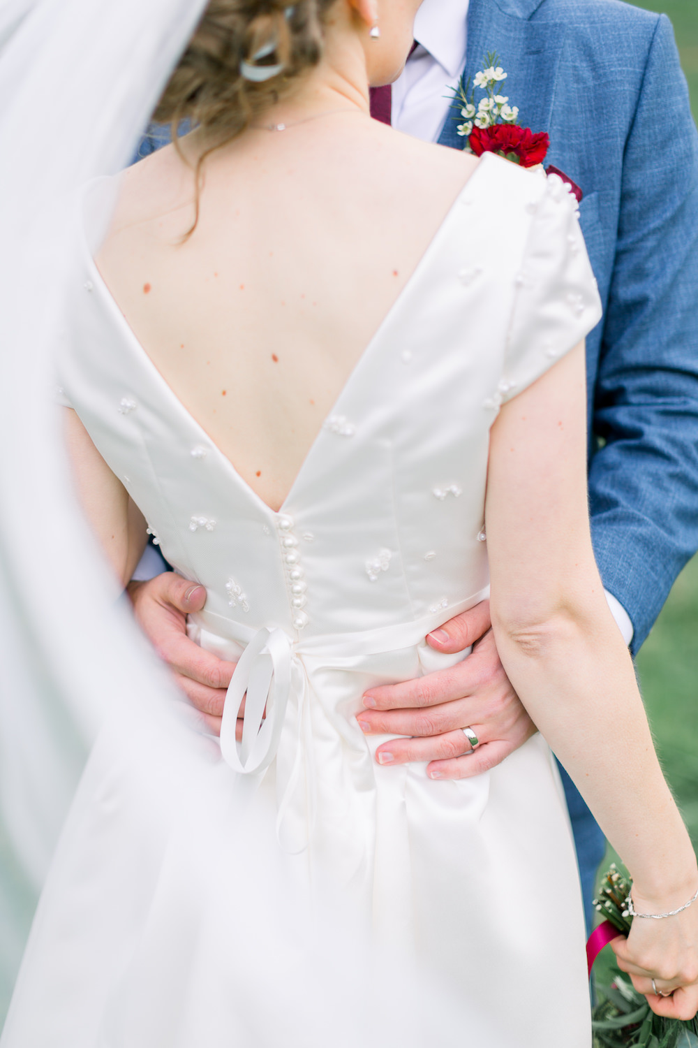 Dress Gown Bride Bridal Cap Sleeves Veil Church Wedding Reception Hannah K Photography