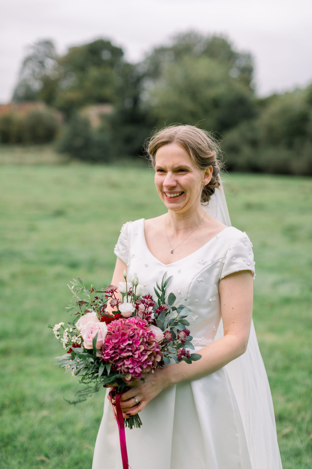 Dress Gown Bride Bridal Cap Sleeves Veil Church Wedding Reception Hannah K Photography