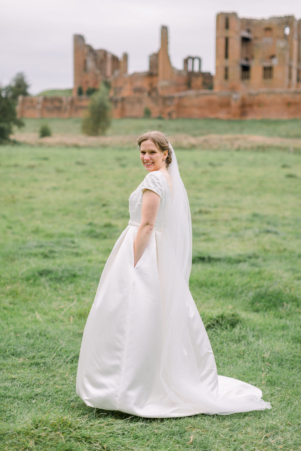 Dress Gown Bride Bridal Cap Sleeves Veil Pockets Church Wedding Reception Hannah K Photography