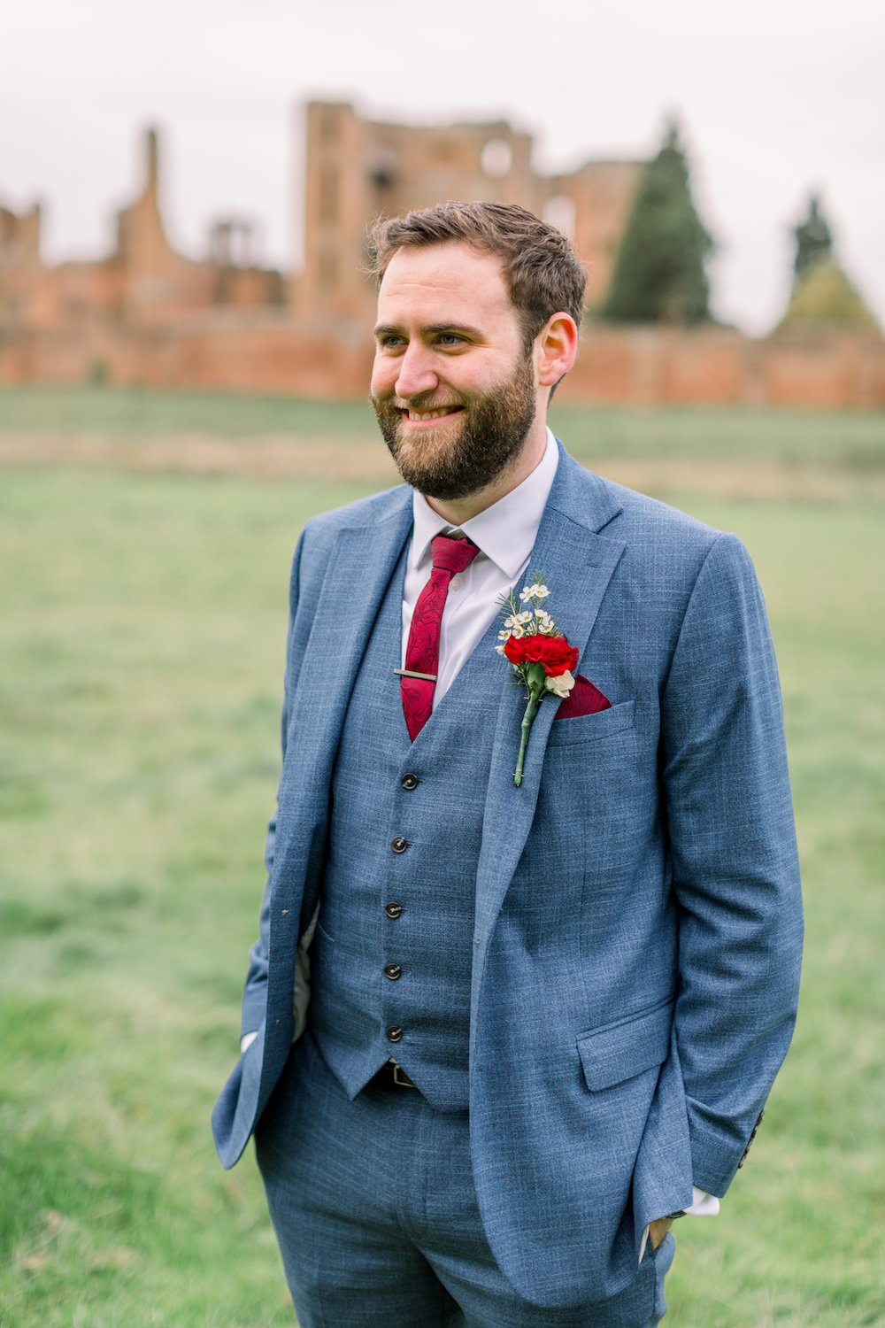 Groom Suit Blue Red Tie Church Wedding Reception Hannah K Photography