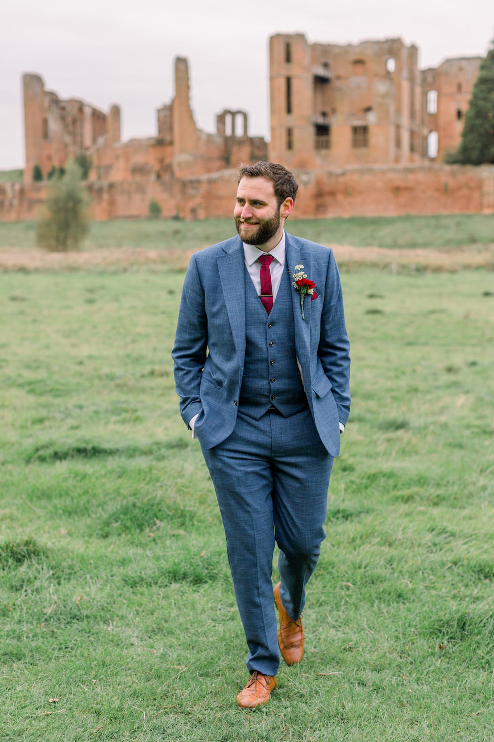 Groom Suit Blue Red Tie Church Wedding Reception Hannah K Photography