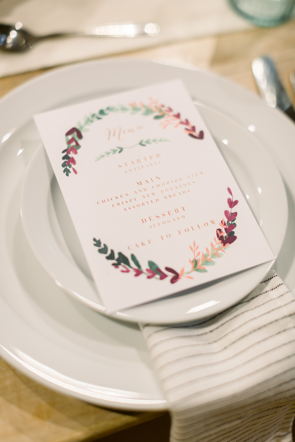 Menu Place Setting Floral Church Wedding Reception Hannah K Photography