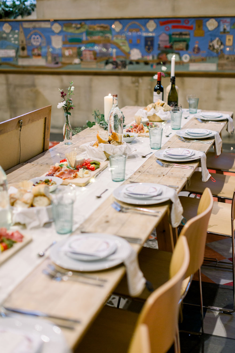 Long Woode Table Decor Church Wedding Reception Hannah K Photography