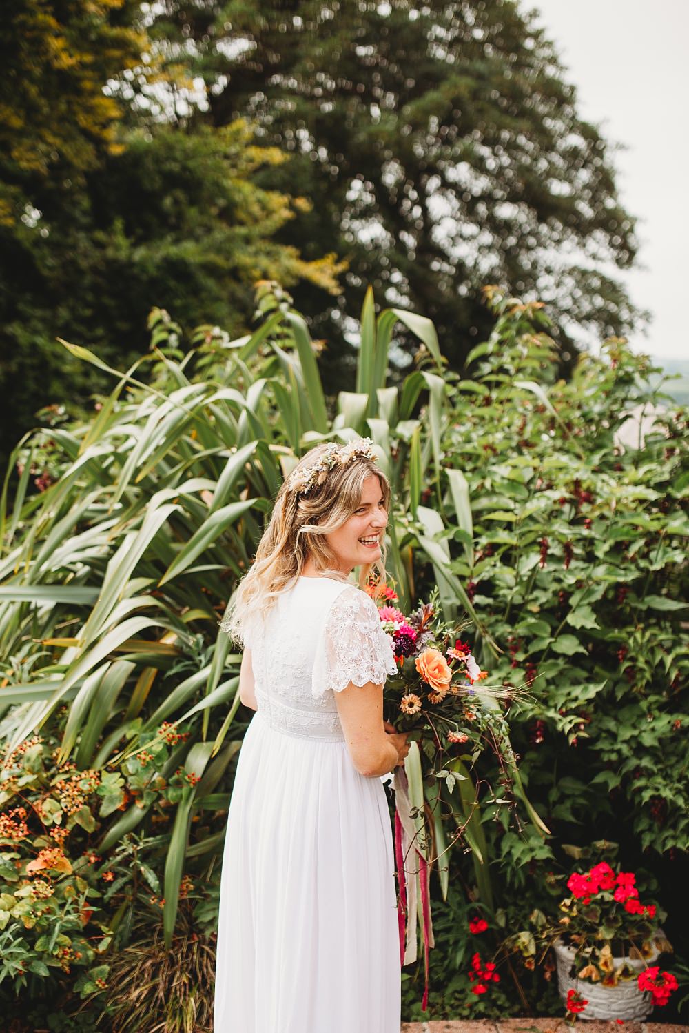 Bride Bridal Dress Gown Lace Cap Sleeves Country Ways Wedding Holly Collings Photography
