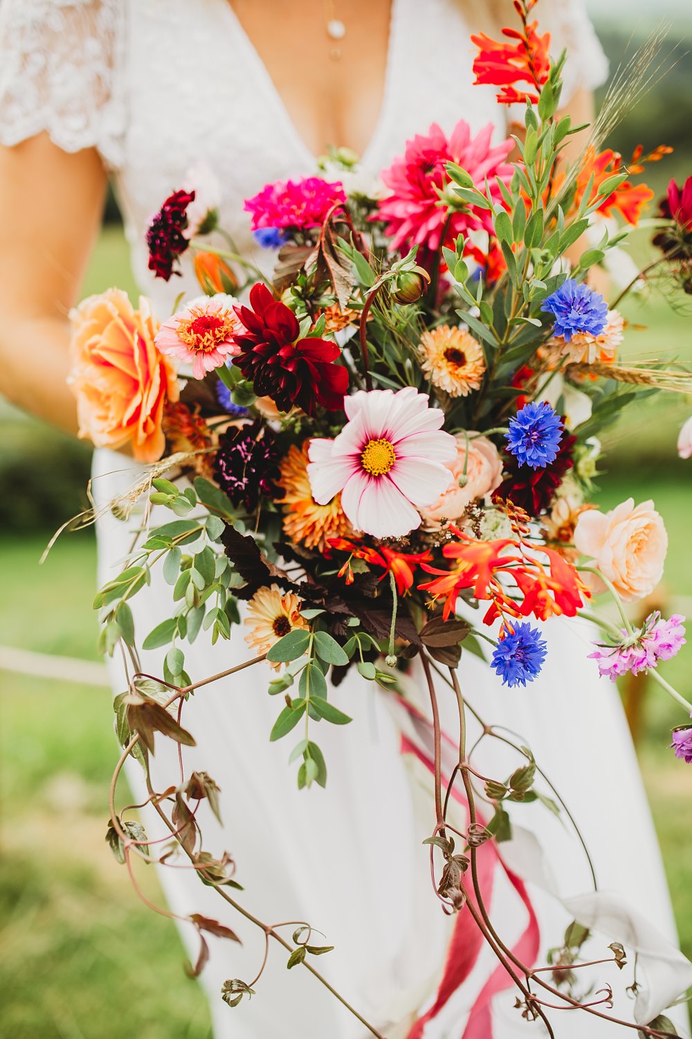 Bouquet Flowers Bride Bridal Colourful Country Ways Wedding Holly Collings Photography